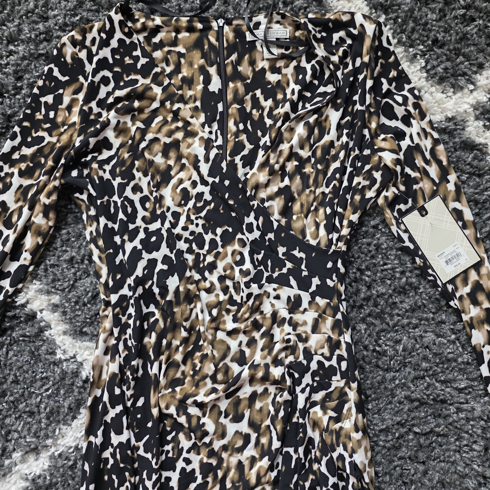 Dana Buchman Leopard Print Faux-Wrap Dress - Brown/Black/White